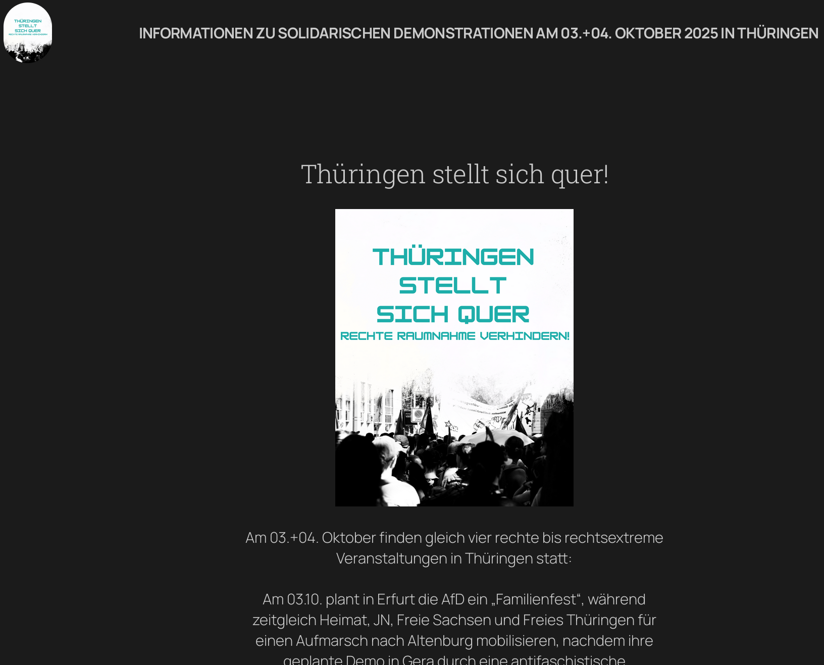 Aktionswebsite: Thüringen stellt sich quer! (03.+04.10.2025)
